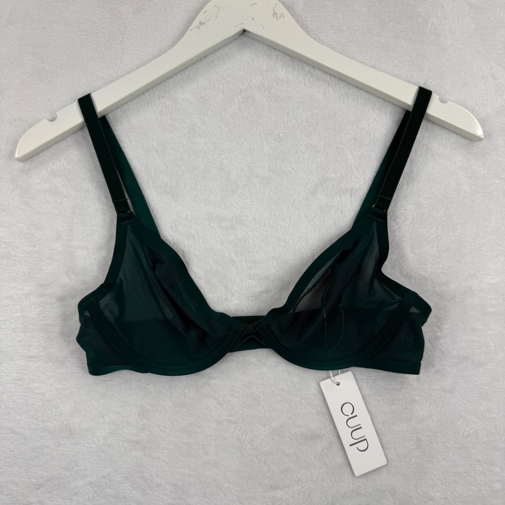 CUUP The Plunge Mesh Bra Emerald Green Underwire Sheer Lingerie 32B NEW